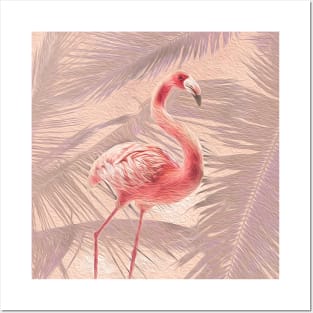 Peach + Pink Tropical Flamingo Posters and Art